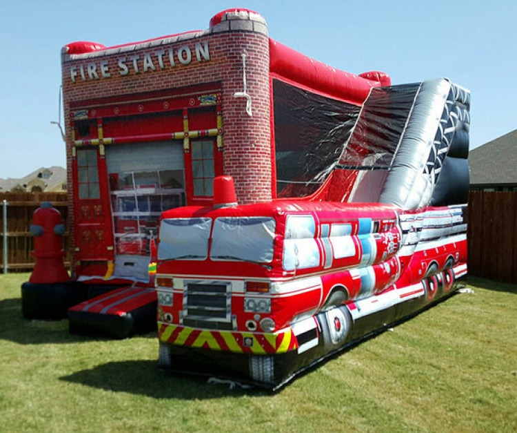 Fire Station Truck Inflatable Bounce House Slide Combo